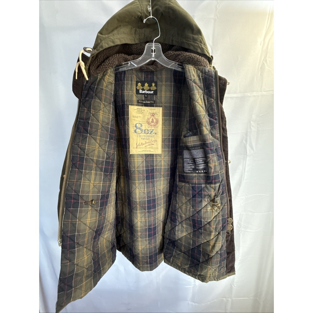 Barbour Thornproof Waxed Cotton Toggle Jacket Olive Green Hooded Mens Large - Picture 4 of 16